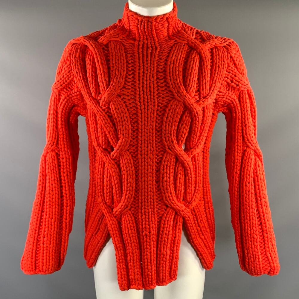 DION LEE Size S Orange Cable Knit Nylon Blend High Collar Sweater
